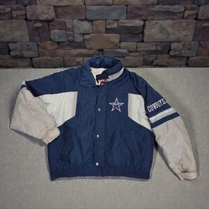 Vtg Dallas Cowboys Puffer Jacket NFL Gameday Large Lined Blue Silver Zip Snap